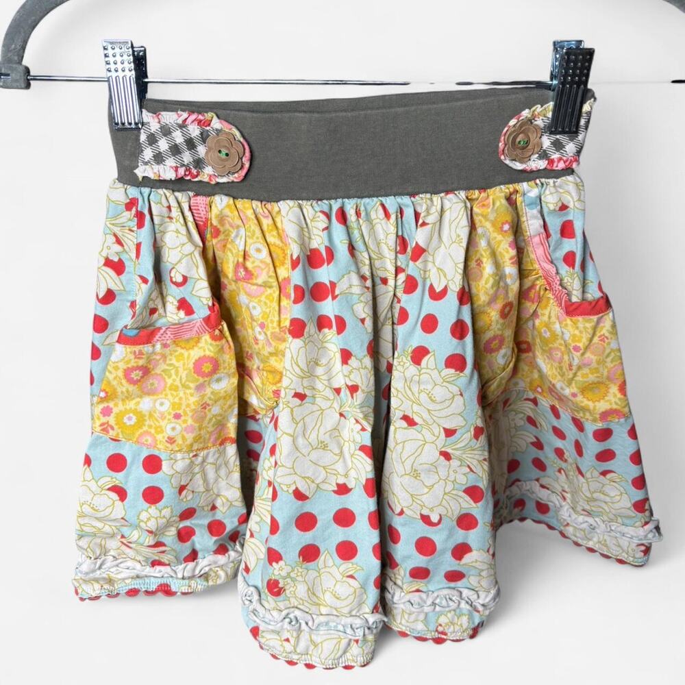 Matilda Jane Size 6 Skirt Serendipity Collection Mixed Pattern Floral Dot Ruffle